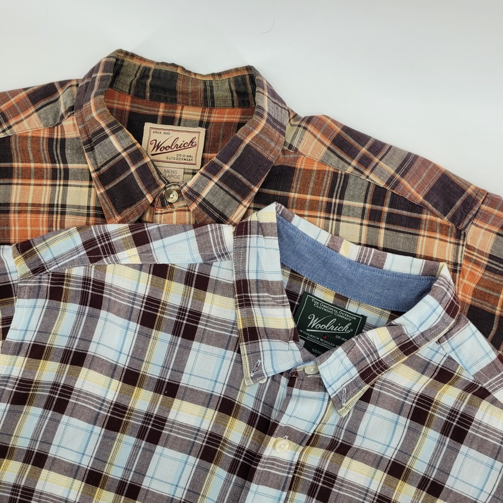Woolrich Plaid Button Down Shirt‎ XL Bundle Orange Blue Short Sleeve Mens